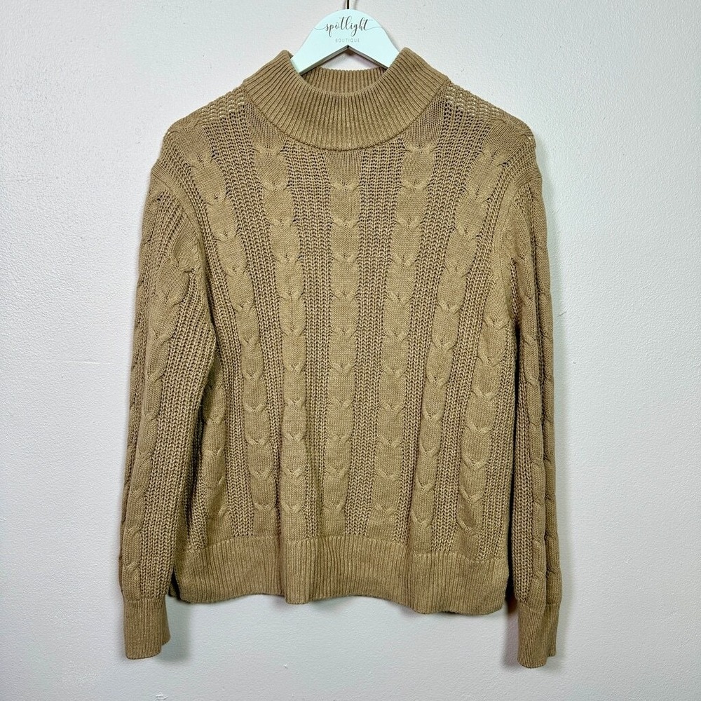 BANANA REPUBLIC Tan Cable Mocknech‎ Sweater, Petite Large